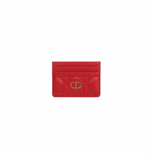 Dior Caro Freesia Card Holder "Red Supple Cannage Calfskin"