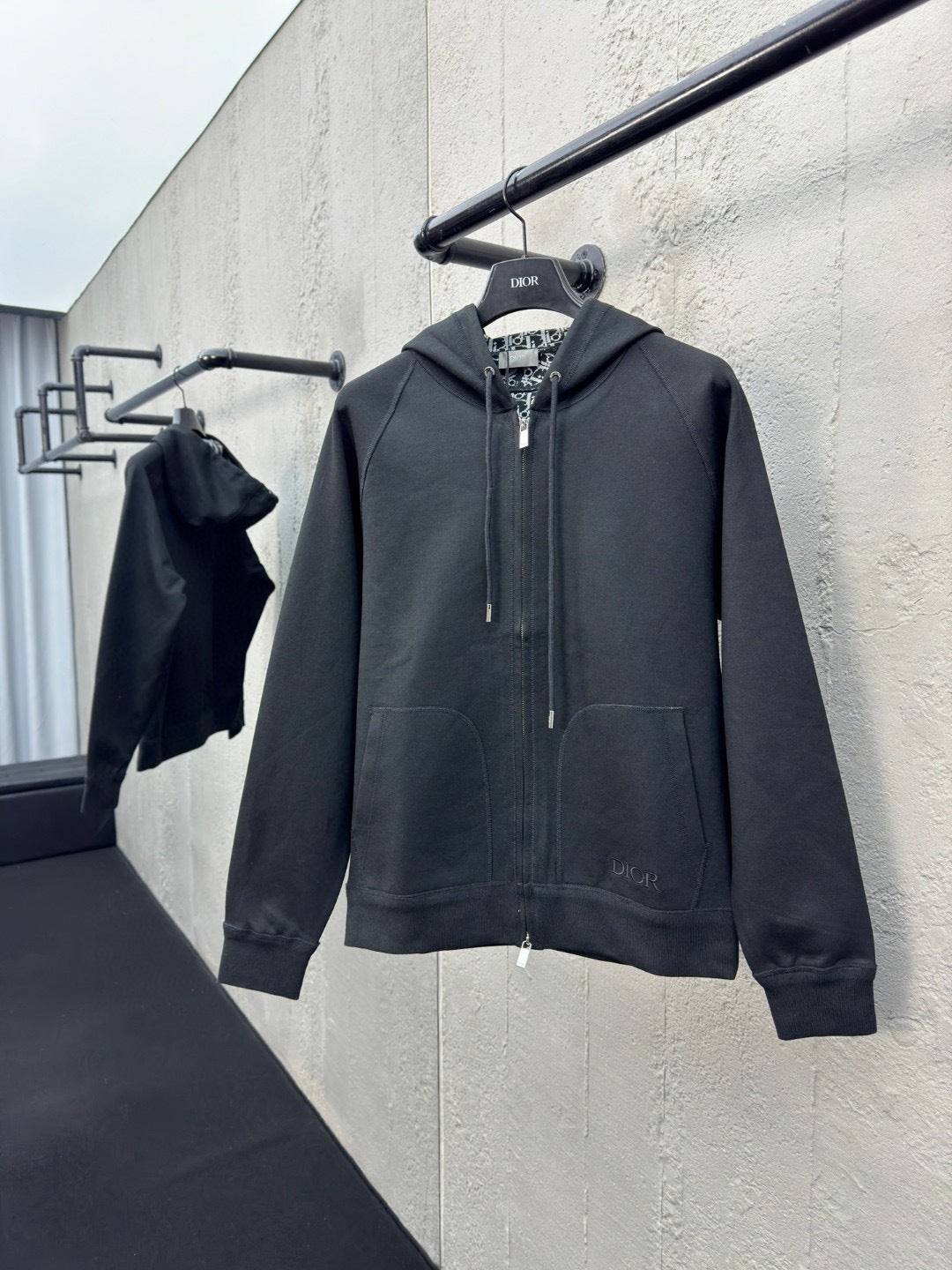 Dior Hooded Track Jacket "Black Cotton and Cashmere Knit"