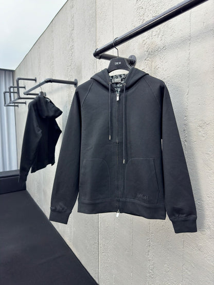 Dior Hooded Track Jacket "Black Cotton and Cashmere Knit"