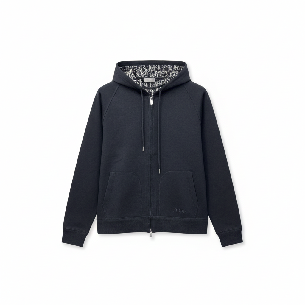 Dior Hooded Track Jacket "Black Cotton and Cashmere Knit"