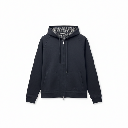 Dior Hooded Track Jacket "Black Cotton and Cashmere Knit"