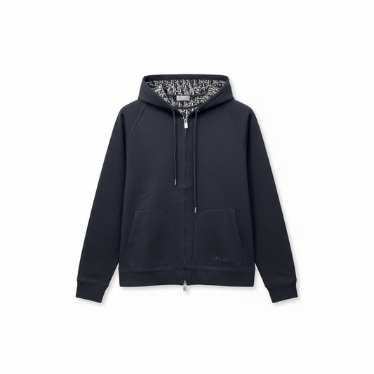 Dior Hooded Track Jacket "Black Cotton and Cashmere Knit"