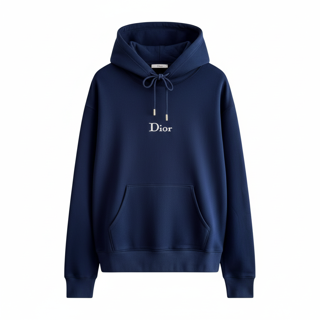 Dior Hooded Sweatshirt with Dior Embroidery "Blue Cotton Fleece"