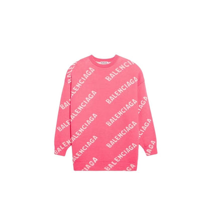 Balenciaga All-Over Logo Sweater "Pink-White"