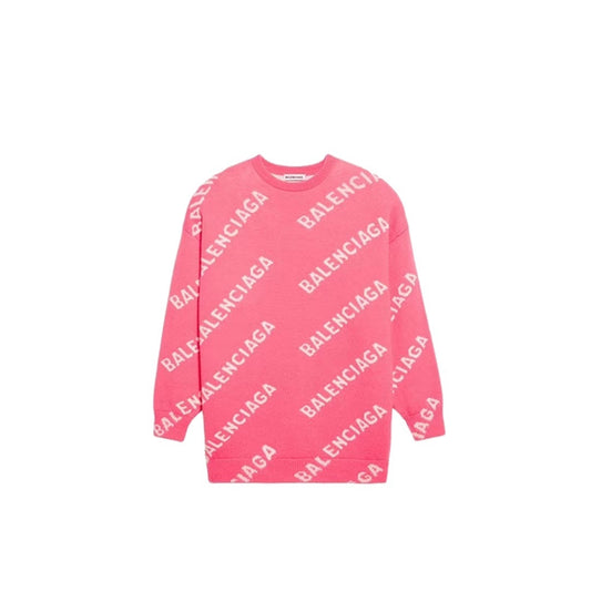 Balenciaga All-Over Logo Sweater "Pink-White"
