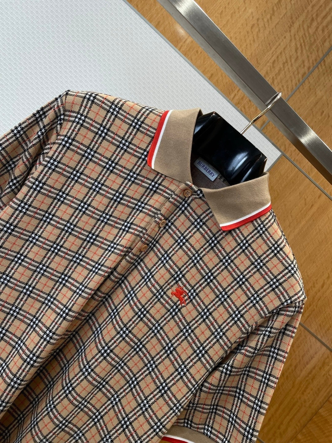 Burberry Check Cotton Blend Polo T-Shirt "Sand Beige"