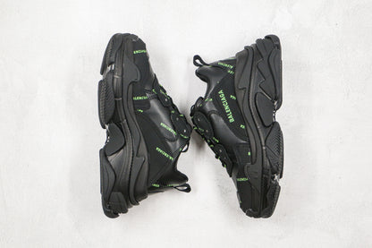 Balenciaga Triple S "Black-Green All Over Logo"