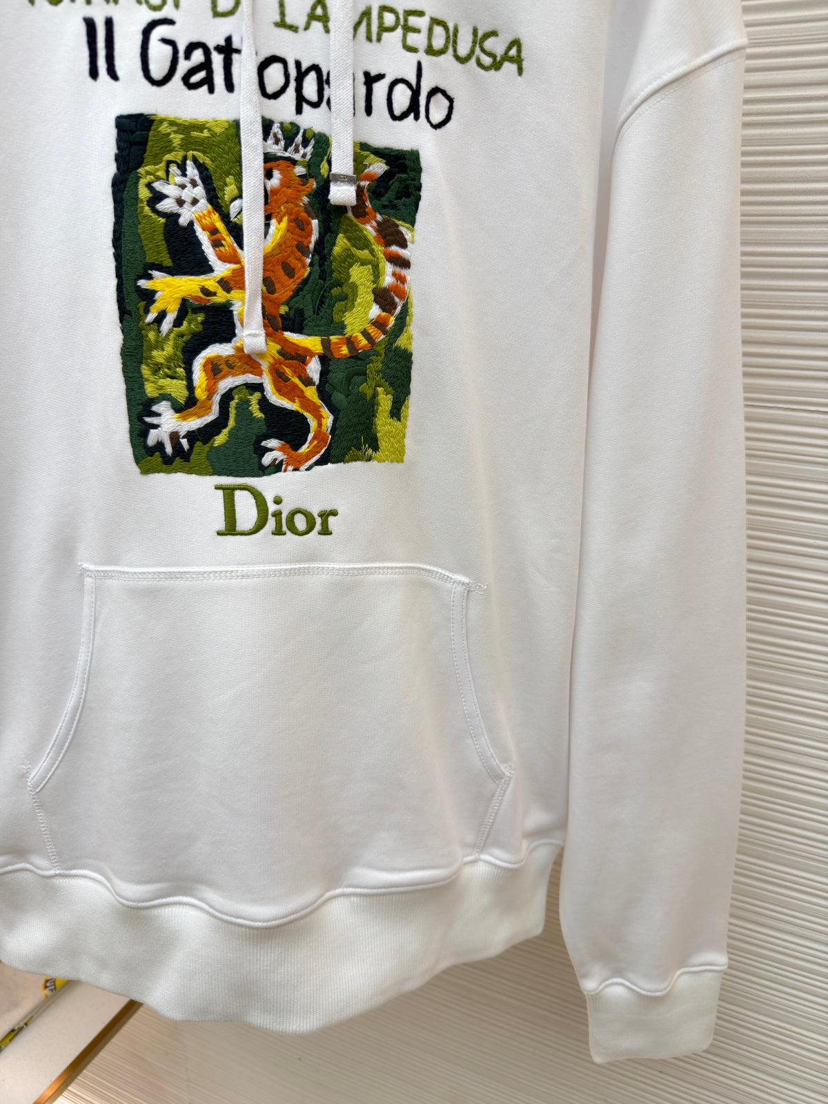 Dior Hooded Sweatshirt with Book Cover Embroidery "White Cotton Jersey"