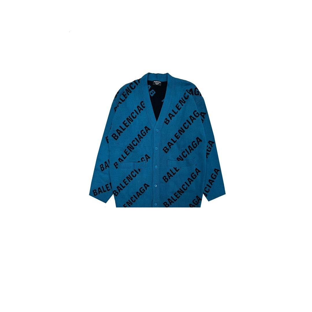 Balenciaga All-Over Logo Cardigan "Dark Blue-Black"