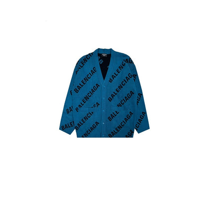 Balenciaga All-Over Logo Cardigan "Dark Blue-Black"