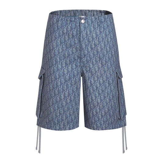 Dior Oblique Bermuda Cargo Shorts "Blue Cotton Blend Twill"