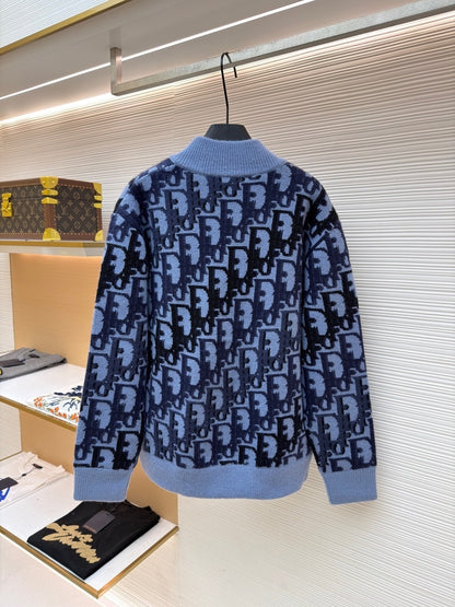 Dior Oblique Blouson Jacket "Blue Wool Knit"