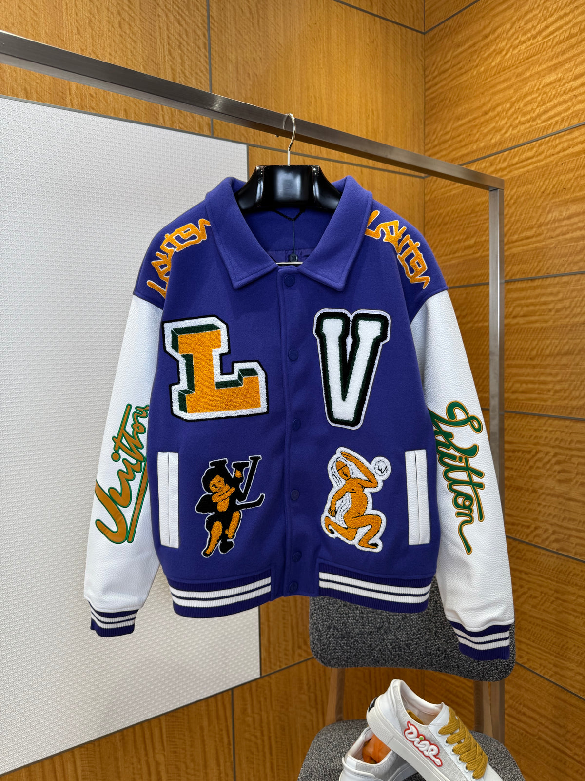 Louis Vuitton Multi-Patches Mixed Leather Varsity Blouson "Blue"