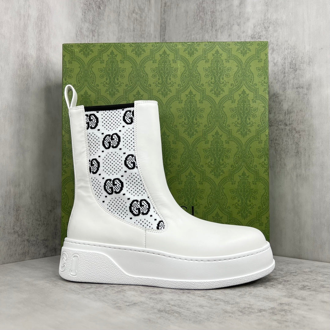 Gucci Leather Chelsea Boots "White"