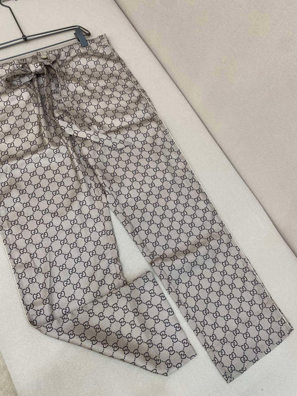 Gucci GG Supreme Print Silk Trousers "Beige"