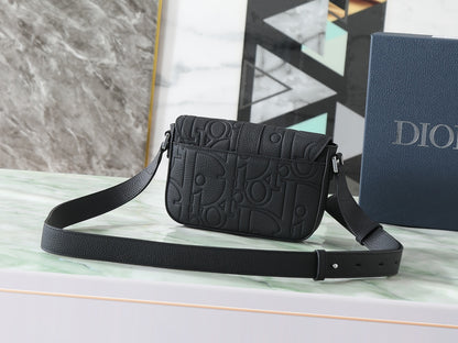 Dior Mini Saddle Heritage Messenger Bag with Flap "Black Dior Gravity Grained Leather"