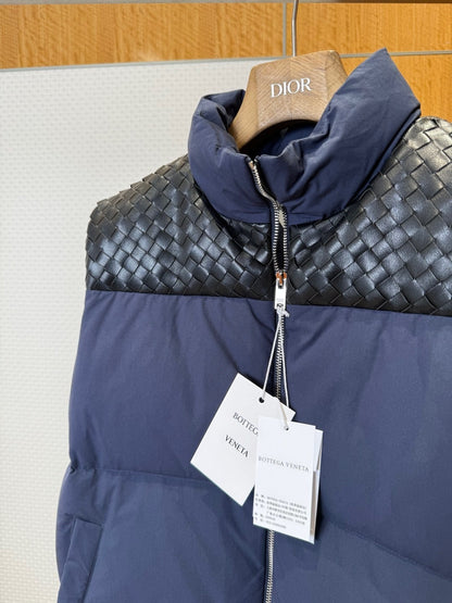 Bottega Veneta Intrecciato Poplin Down Vest "Navy Blue-Black"