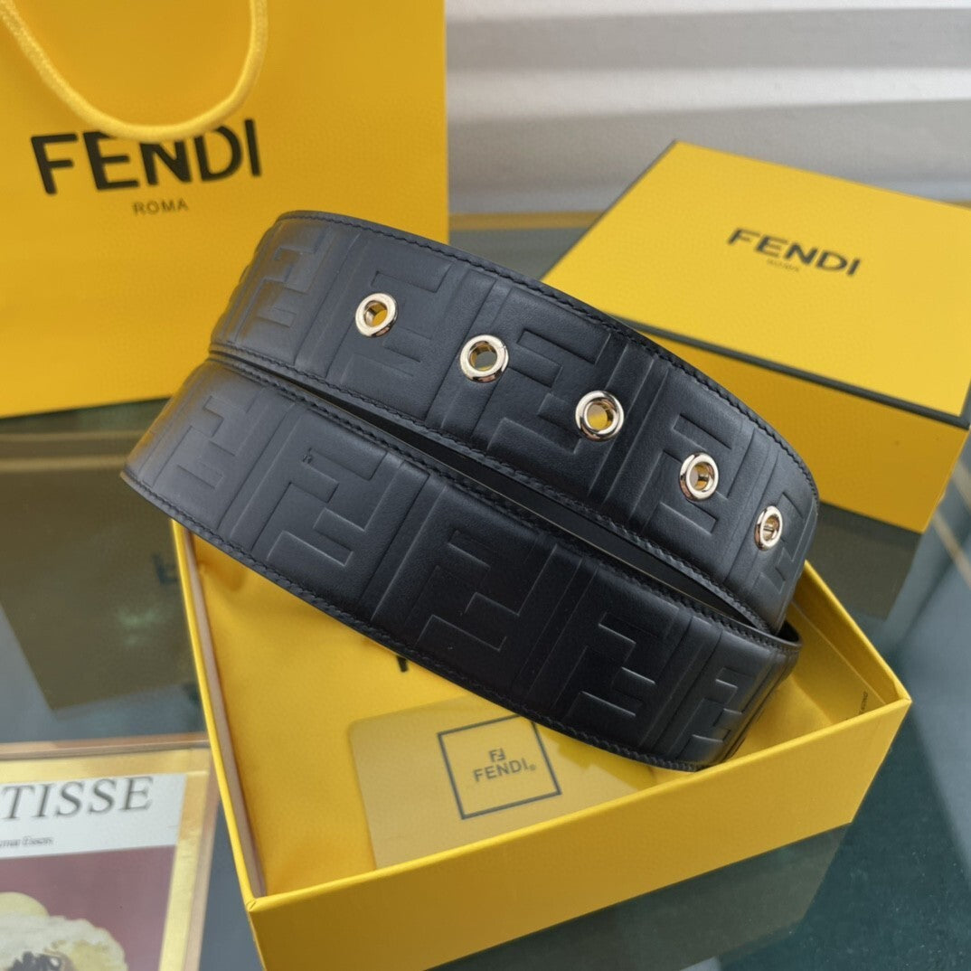 Fendi FF Embossed 38mm Leather Belt "Black"