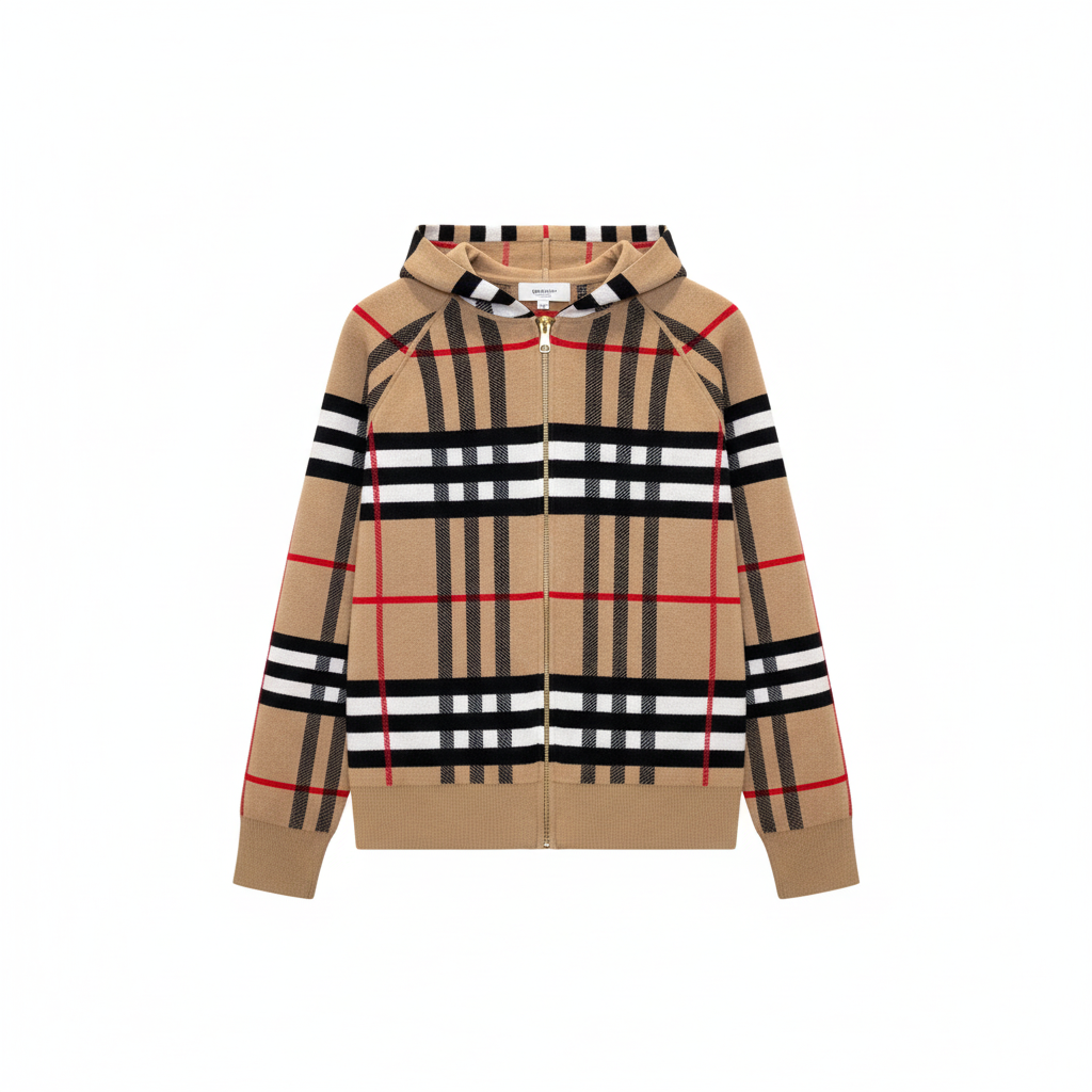 Burberry Ferryton Plaid Cotton Check Zip Hoodie "Sand Beige"
