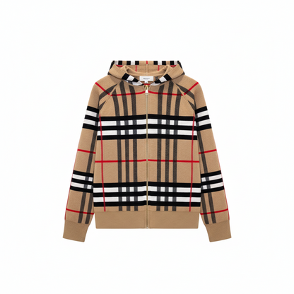 Burberry Ferryton Plaid Cotton Check Zip Hoodie "Sand Beige"
