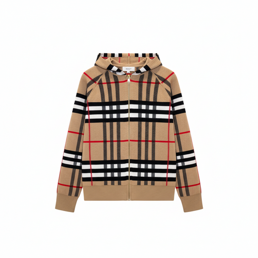 Burberry Ferryton Plaid Cotton Check Zip Hoodie "Sand Beige"