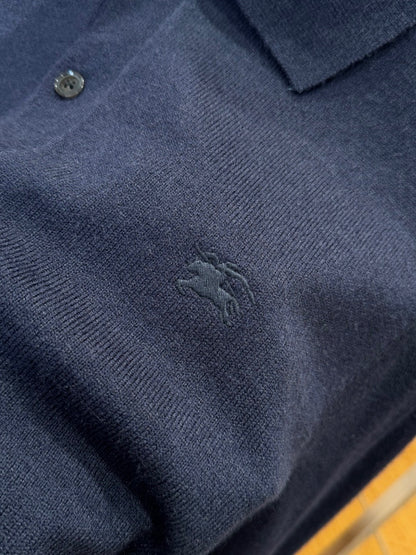 Burberry Long-sleeve Cashmere Blend Polo Shirt "Navy Blue"