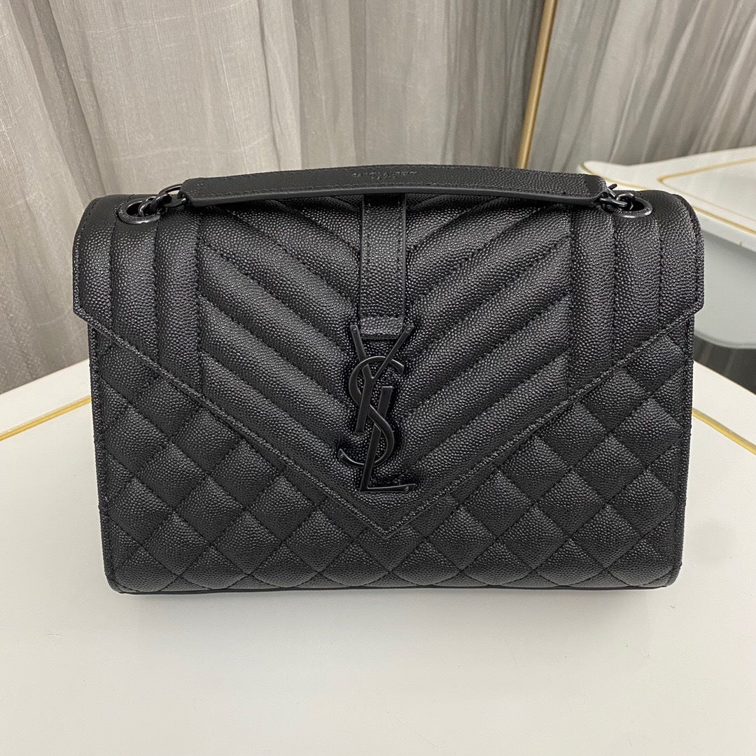 Saint Laurent Envlope Medium in Quilted Grain De Poudre Embossed Leather