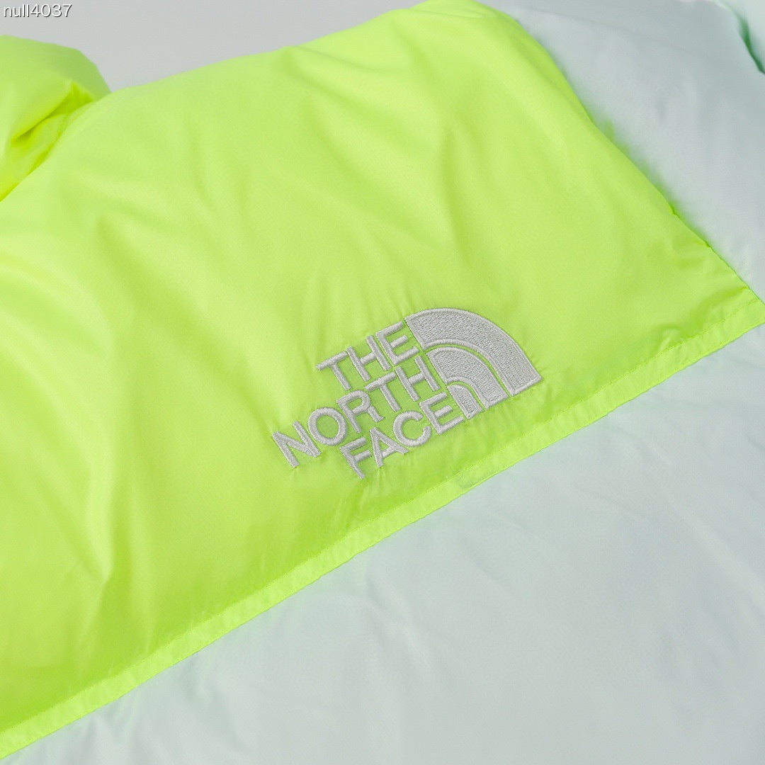 The North Face Nuptse Short Down Jacket "White-Neon Yellow"