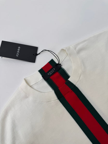 Gucci Knit cotton T-shirt with Web intarsia "White"