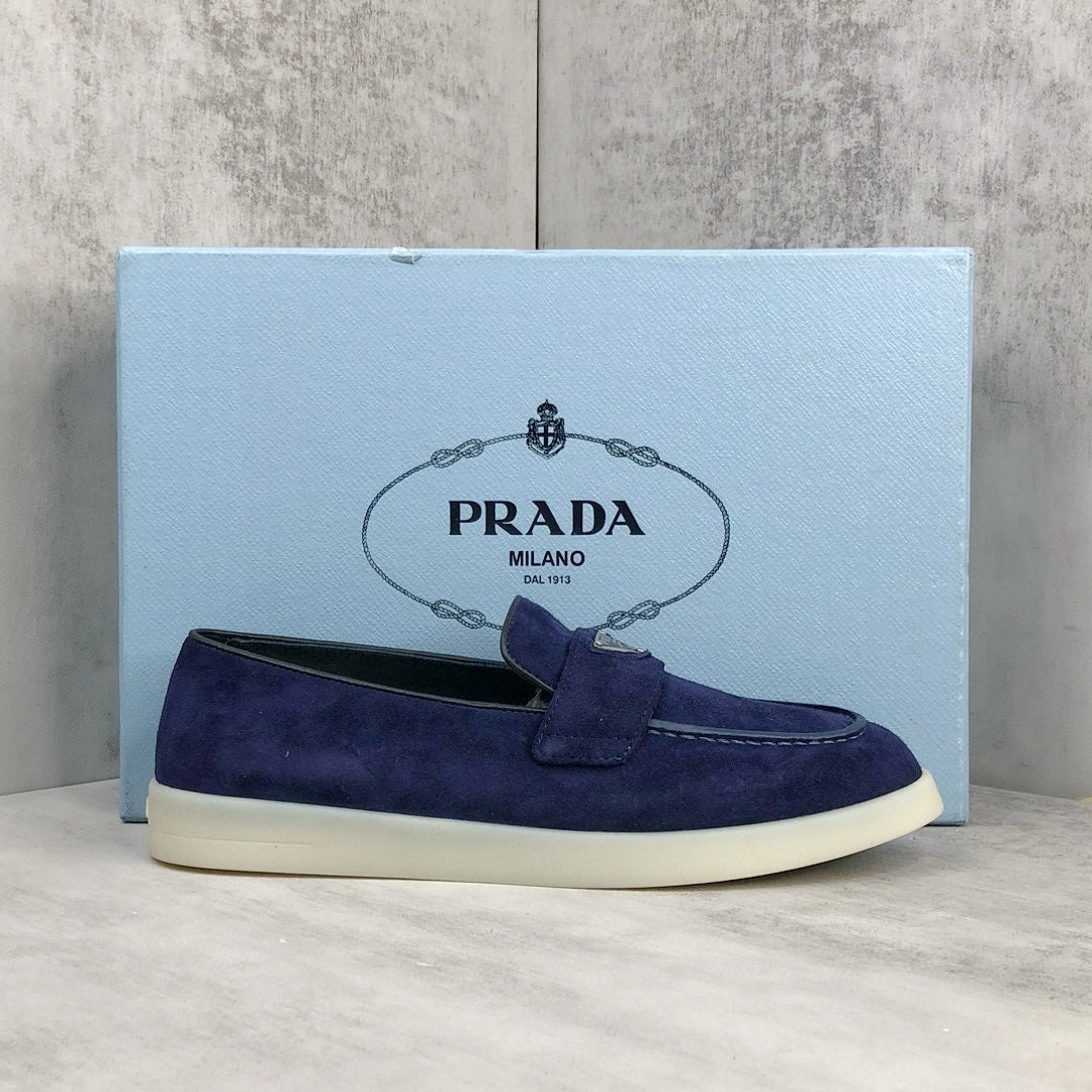Prada Logo-Plaque Suede Loafers "Royal Blue"