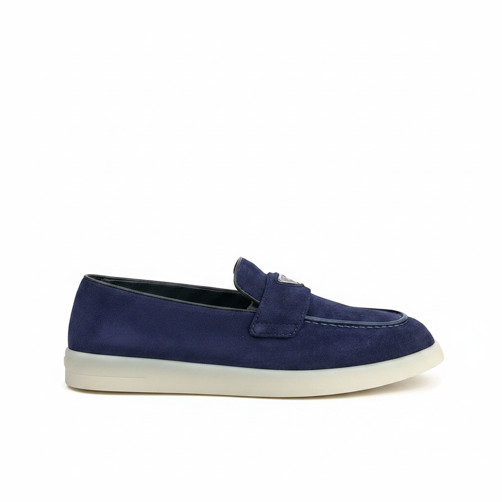 Prada Logo-Plaque Suede Loafers "Royal Blue"