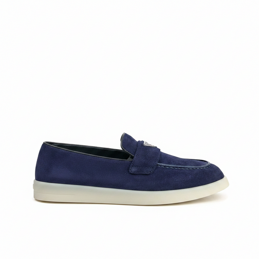 Prada Logo-Plaque Suede Loafers "Royal Blue"