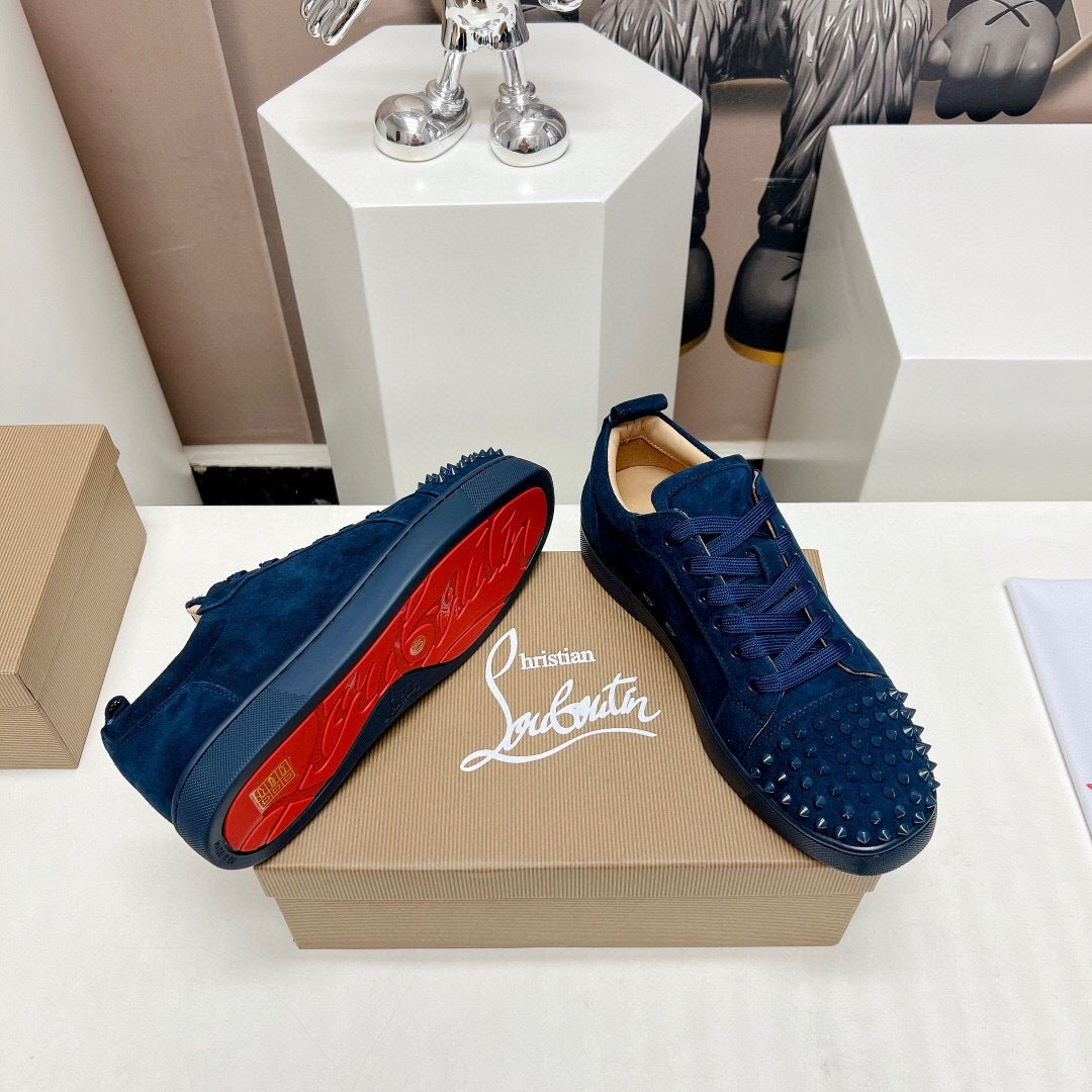 Christian Louboutin Louis Junior Spikes Orlato Veau Velours "Navy Blue"