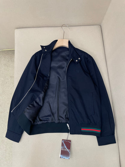 Gucci Cotton Twill Zip Jacket with Web "Dark Blue"