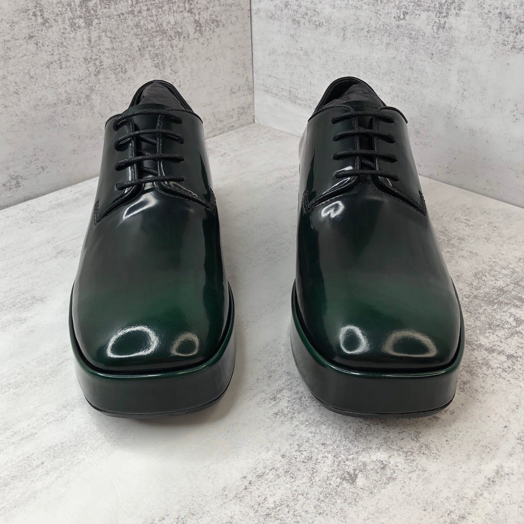 Prada Brushed Leather Derby Shoes "Green-Black"