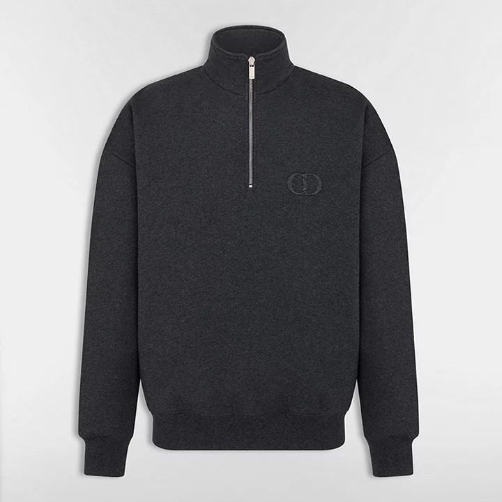Dior CD Icon Half-Zip Sweatshirt "Deep Gray Cotton Fleece"