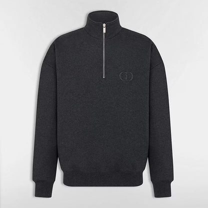 Dior CD Icon Half-Zip Sweatshirt "Deep Gray Cotton Fleece"