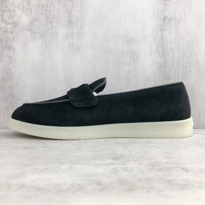 Prada Logo-Plaque Suede Loafers "Black"