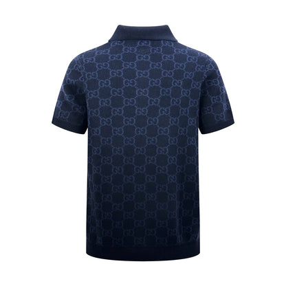 GG Cotton Silk Jacquard Polo Shirt "Dark Blue"