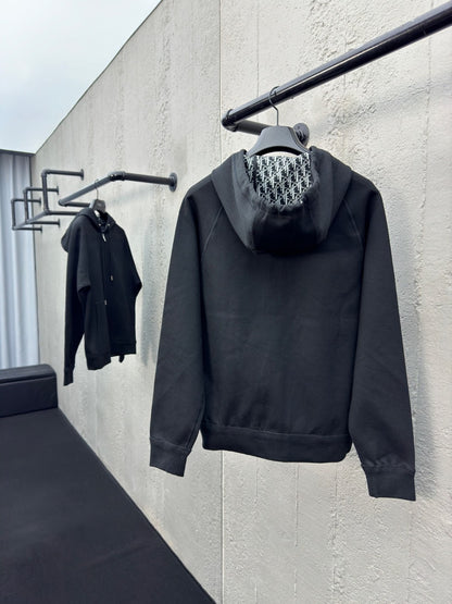 Dior Hooded Track Jacket "Black Cotton and Cashmere Knit"