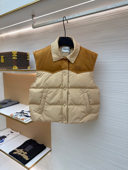 Miu Miu Technical pongé and Leather Down Vest "Beige"