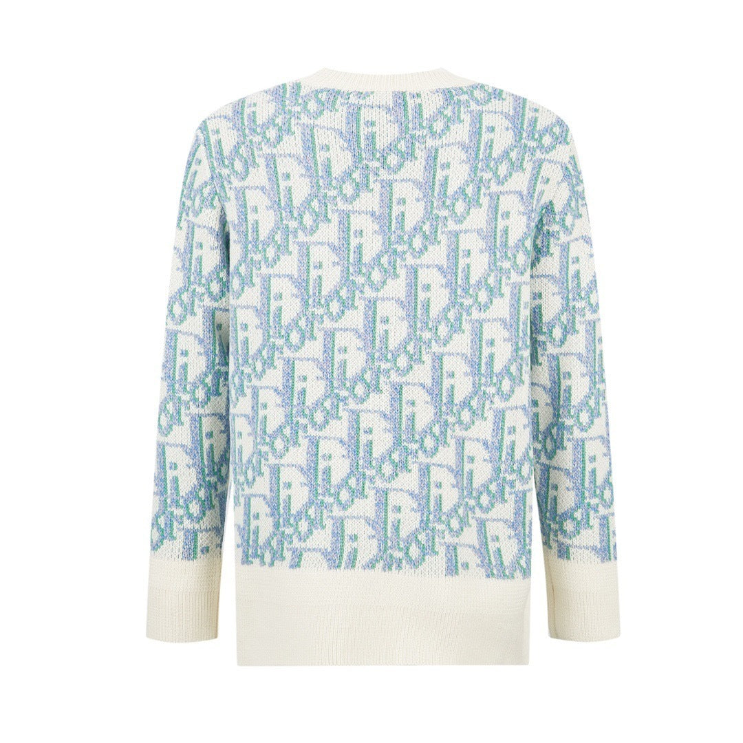 Dior Oblique Sweater "White and Blue Wool Jacquard"
