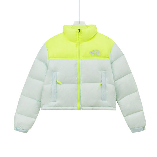 The North Face Nuptse Short Down Jacket "White-Neon Yellow"