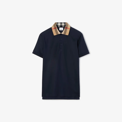 Burberry Check Collar Cotton Polo Shirt "Smoked Navy"