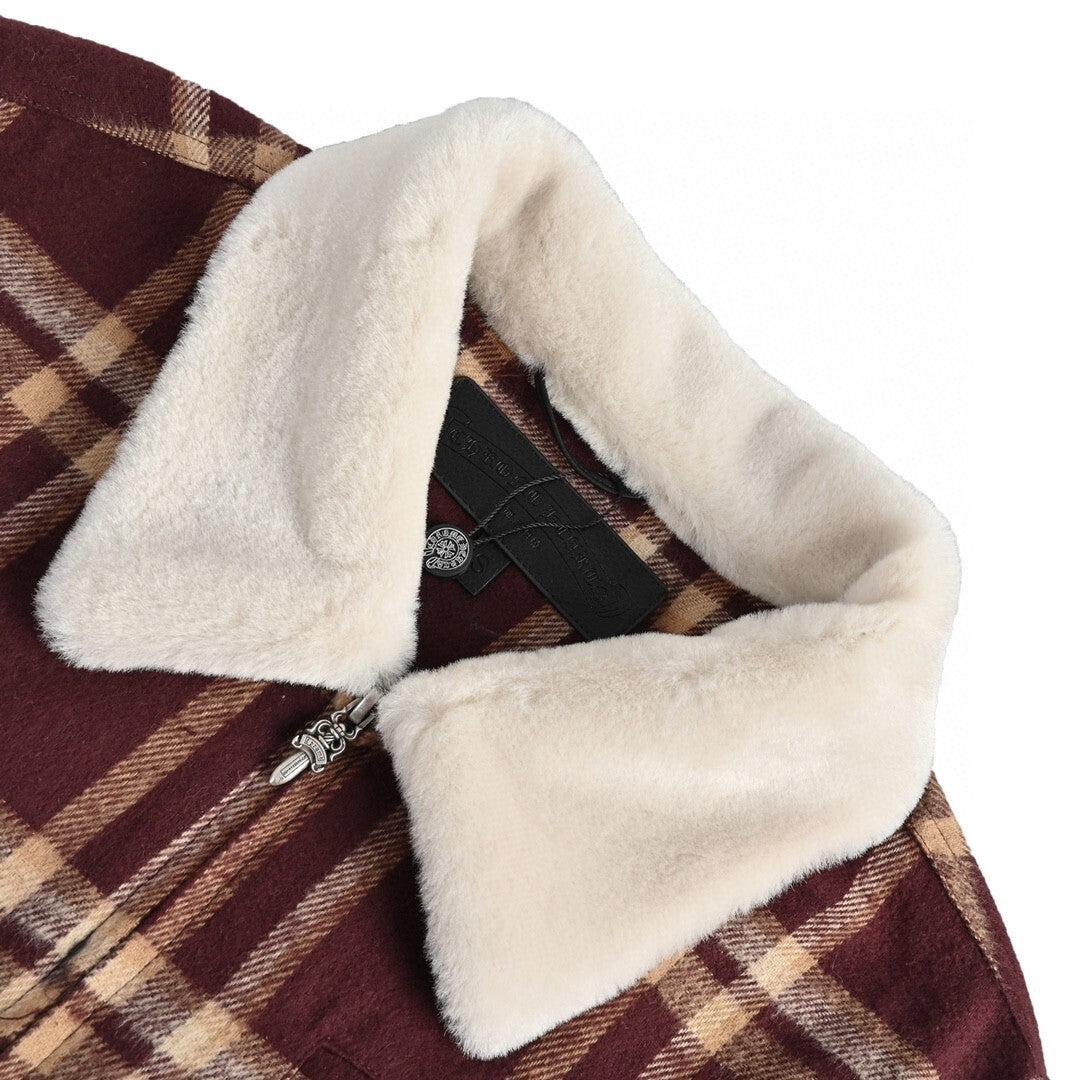 Chrome Hearts Shearling Collar Plaid Jacket