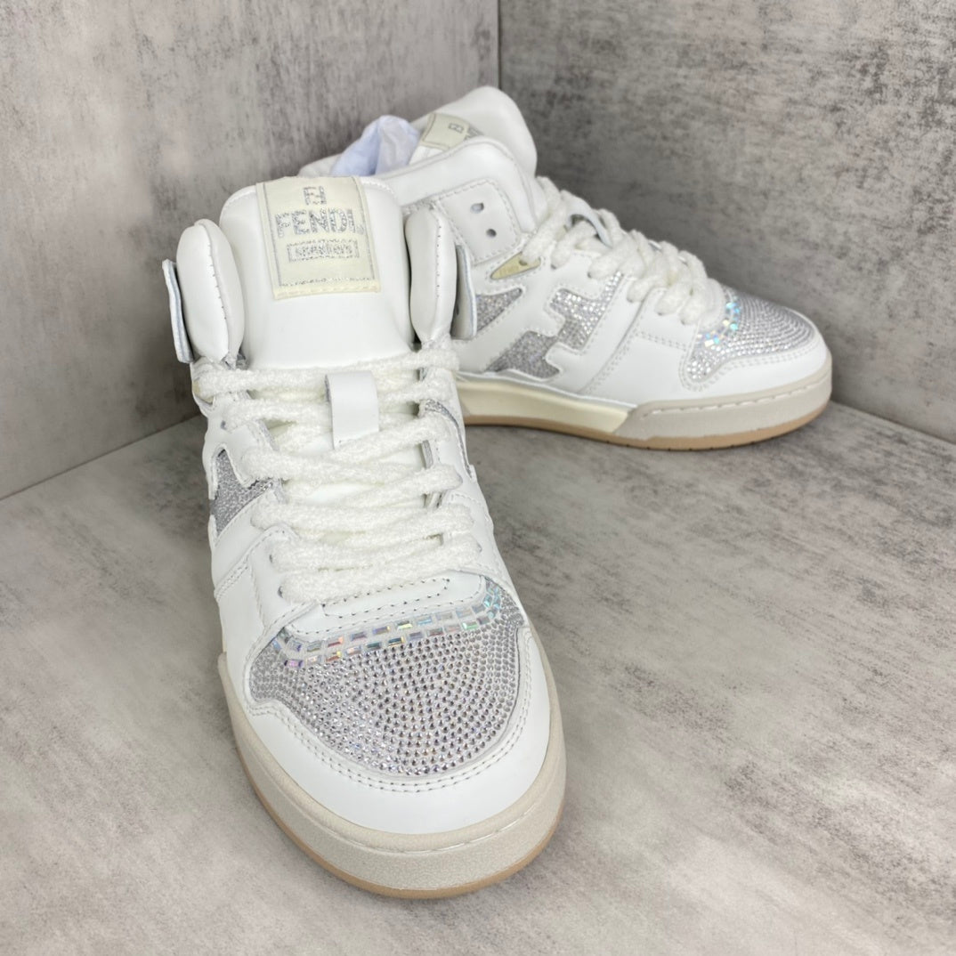 Fendi Match High-Top "White-Beige" Crystals