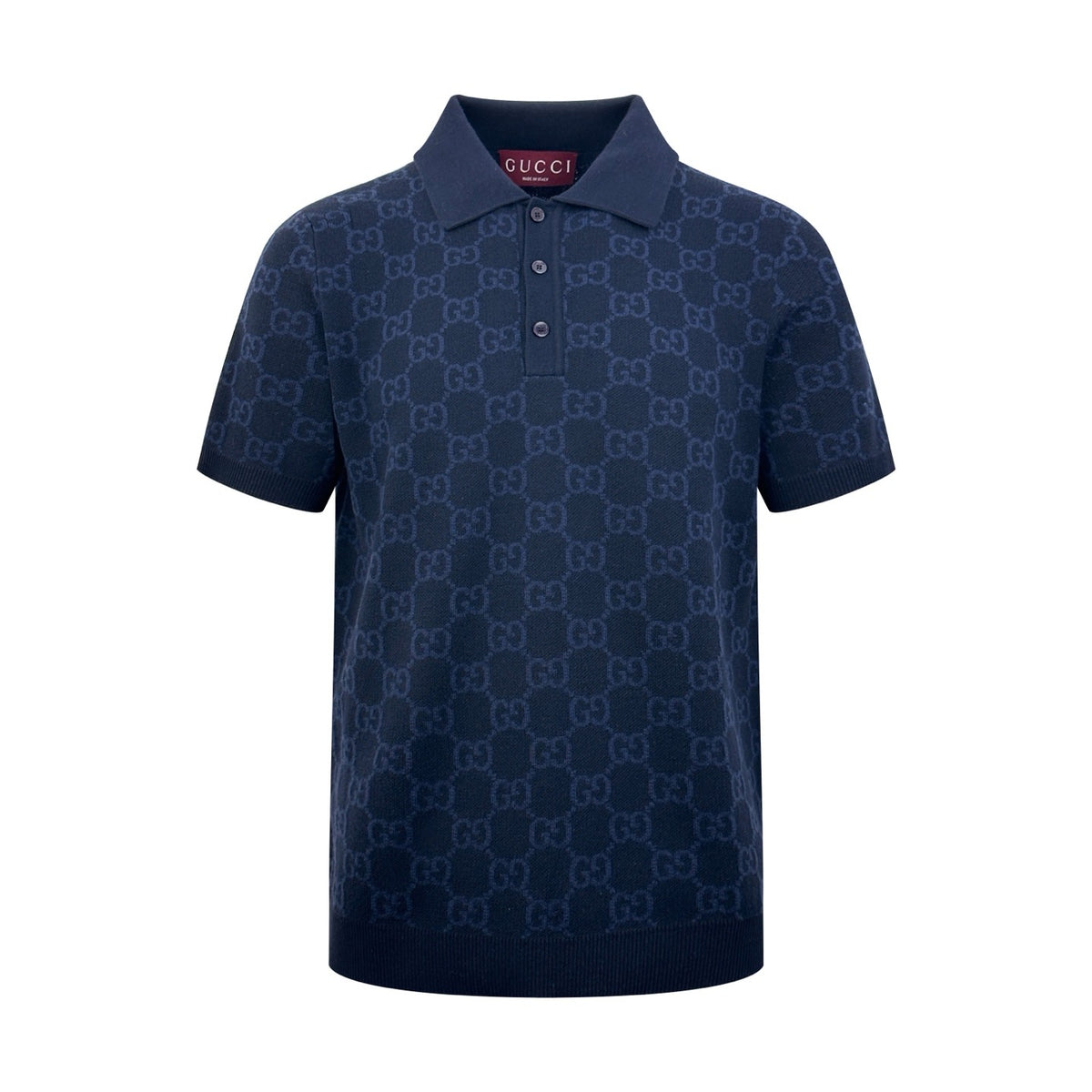 GG Cotton Silk Jacquard Polo Shirt "Dark Blue"