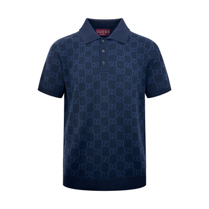 GG Cotton Silk Jacquard Polo Shirt "Dark Blue"