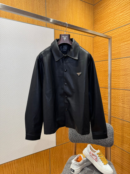 Prada Nappa Leather Shirt "Black"