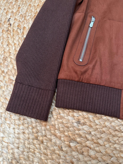 Brunello Cucinelli Suede and Wool Knit Bomber Jacket "Cognac"